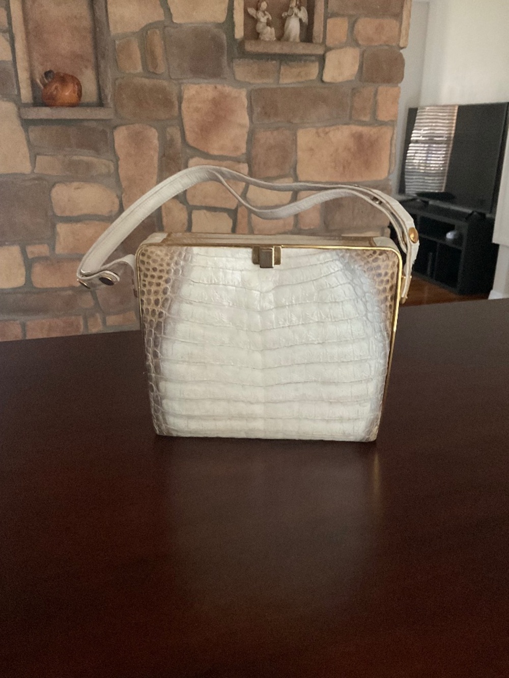 Vintage Catalan Garces White/beige real crocodile box bag